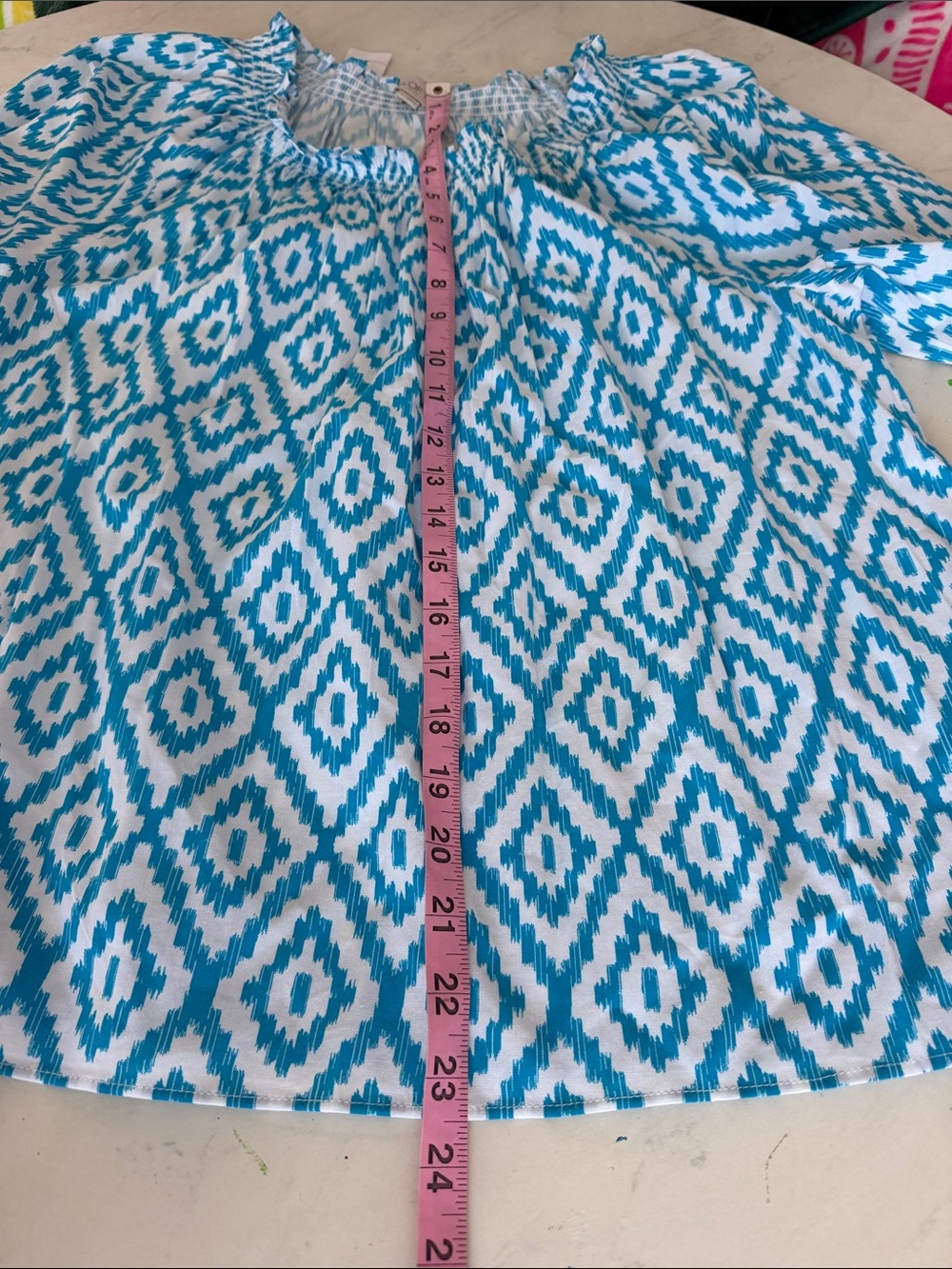 LOFT Turquoise and White Ikat Peasant Top - Picture 8 of 8